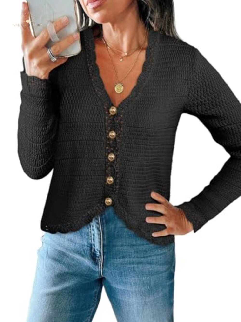 Womens Cropped V Neck Button Down Knit Cardigan Sweater
